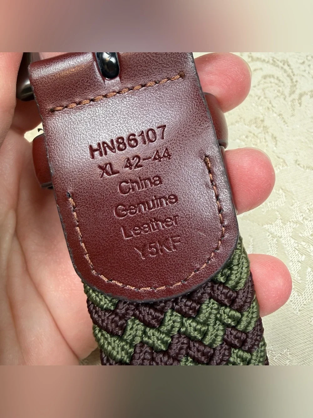 Penguin Men's Woven Stretch Belt in Dark Green and Brown 42-44”